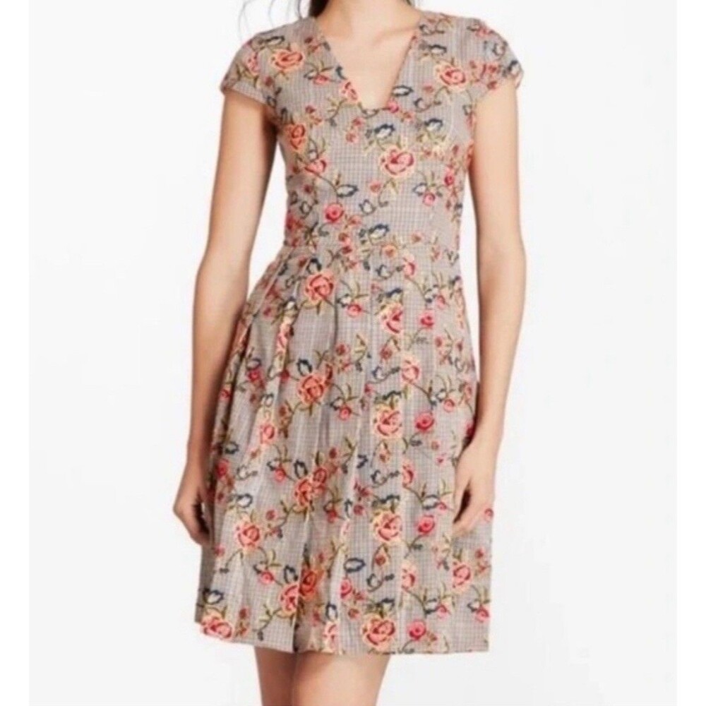 Brooks Brothers Floral Houndstooth Embroidered Midi Dress Classic Preppy-4